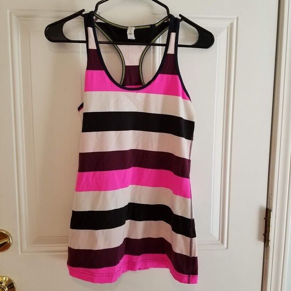 Lululemon Tops - Lululemon Striped Racerback Tank Top Sz 10 Pink Plum Burgundy Black Athletica